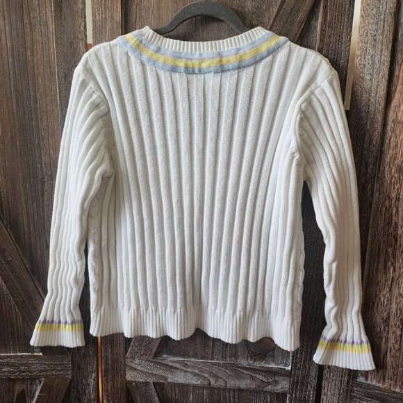 RUSS Liz Claiborne V-Neck White Tennis Sweater Women's Size XL Preppy Cable Knit - Picture 10 of 13